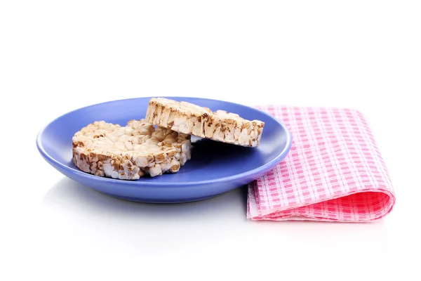 Brotsnacks auf Untertasse mit Serviette isoliert auf Weiß — Stockfoto