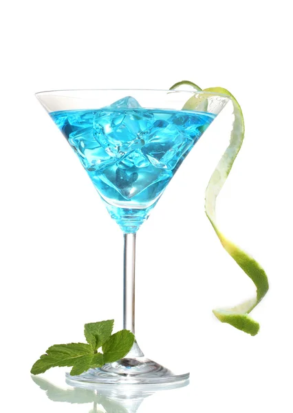 Blue cocktail in martini glasses with ice isolated on white — Stock Photo, Image