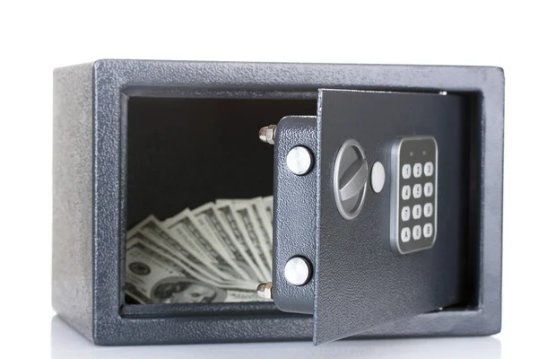 Beyaz izole dolar ile güvenli — Stok fotoğraf