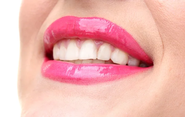 Güzel seksi pembe parlak dudak makyaj — Stok fotoğraf