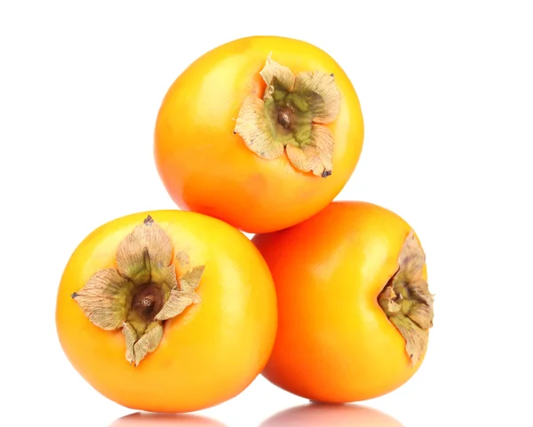 Three appetizing persimmons isolated on white — Stock Photo, Image