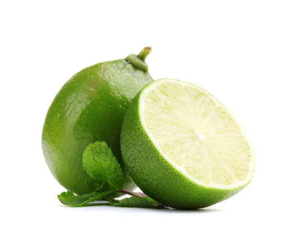 Fresh lime with mint isolated on white — Stock Photo, Image