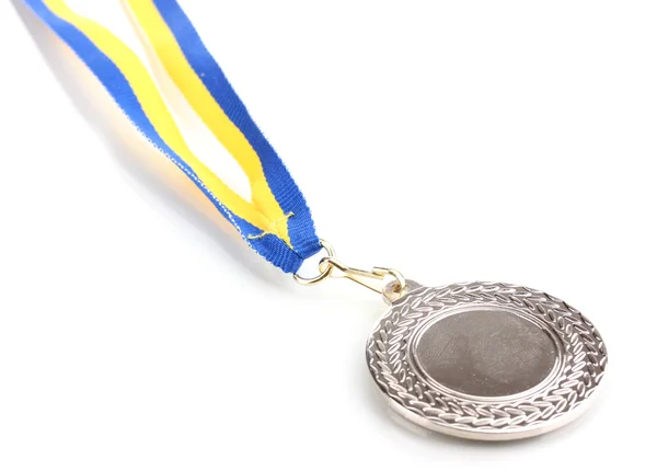 Ασημένιο μετάλλιο που απομονώνονται σε λευκό — Φωτογραφία Αρχείου