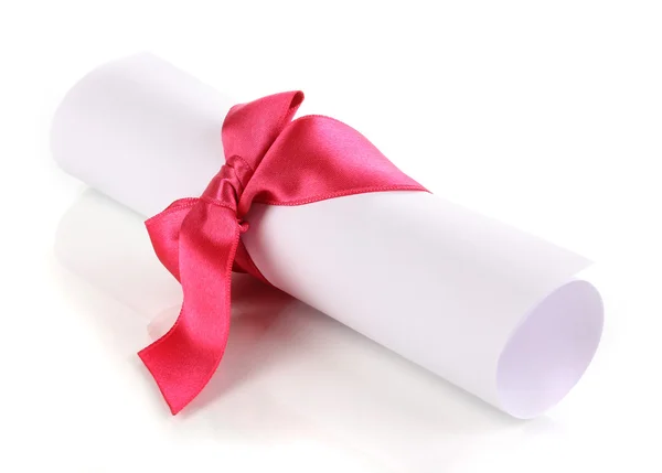 Diploma de graduación atado con cinta aislada en blanco —  Fotos de Stock