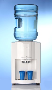 Electric water cooler on blue background clipart