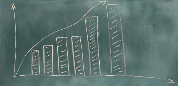 Graf růstu je nakreslena na tabuli, izolované na bílém — Stock fotografie