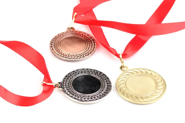 Три медалі ізольовані на білому — стокове фото