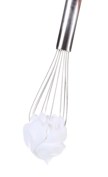 Metal whisk for whipping eggs with cream isolated on white — Stock Photo, Image
