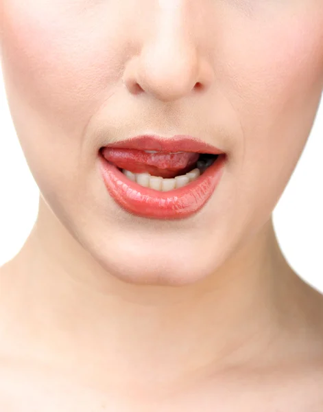 Hermoso maquillaje de labios brillantes — Foto de Stock