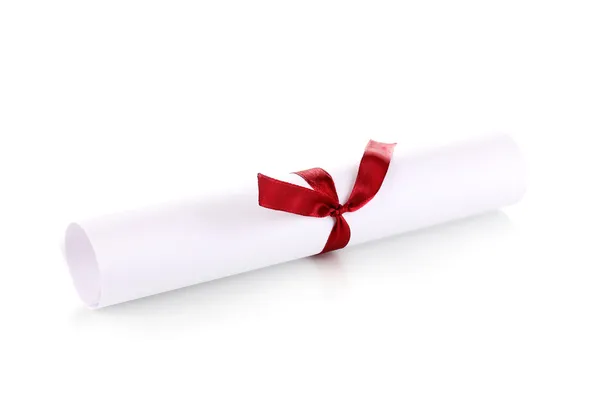 Diploma de graduación atado con cinta aislada en blanco — Foto de Stock