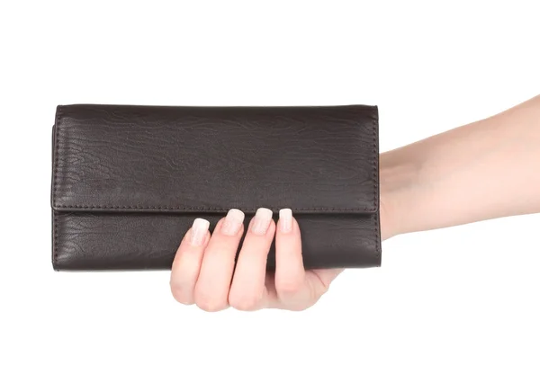 Γυναικείο πορτοφόλι στο χέρι που απομονώνονται σε λευκό — Φωτογραφία Αρχείου