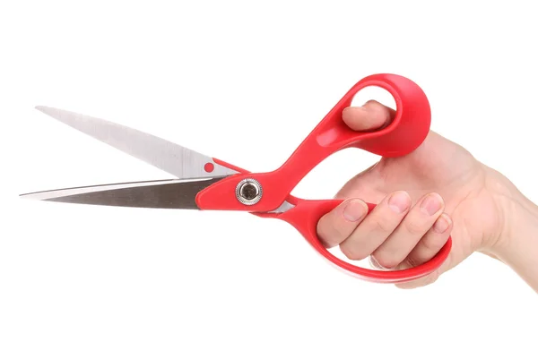 Sewing scissors in hand isolated on white — Stock Photo, Image