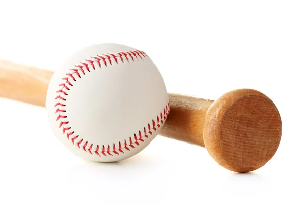 Baseball piłki i na białym tle nietoperz — Zdjęcie stockowe