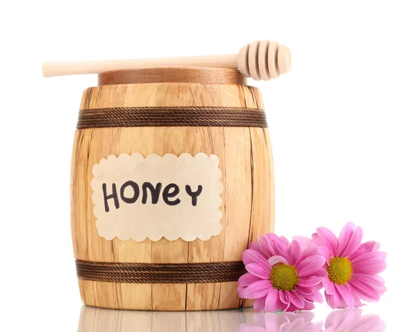 Солодкий мед в бочці з мрякою ізольований на білому — стокове фото