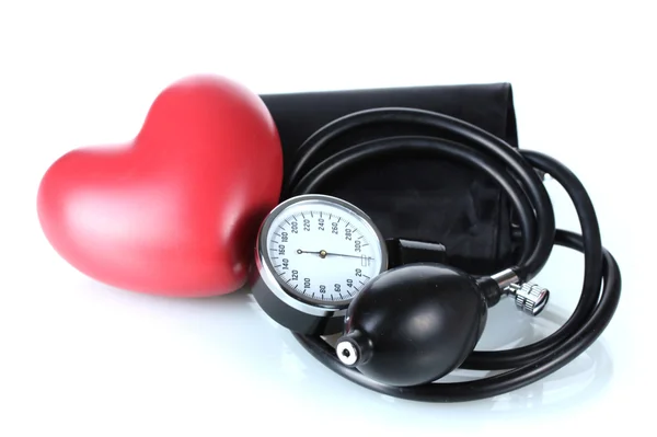 Tonómetro negro y corazón aislado en blanco — Foto de Stock