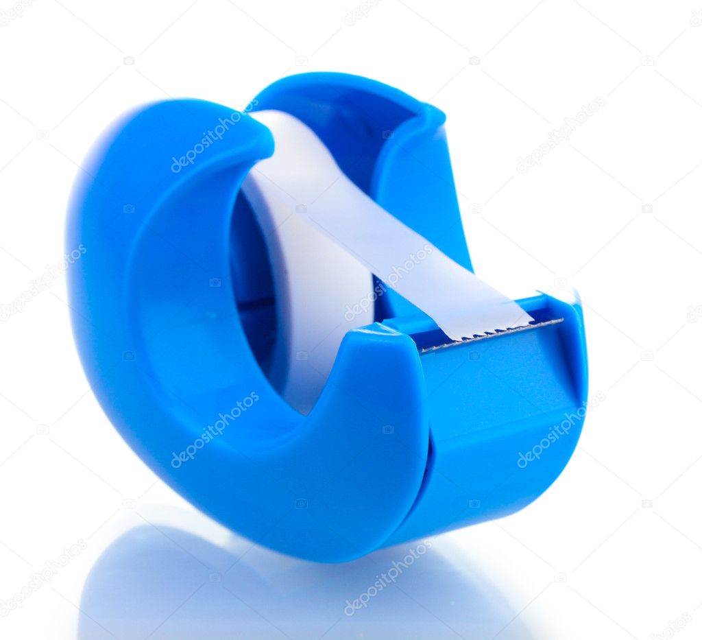 Scotch tape in blue holder isolated on white