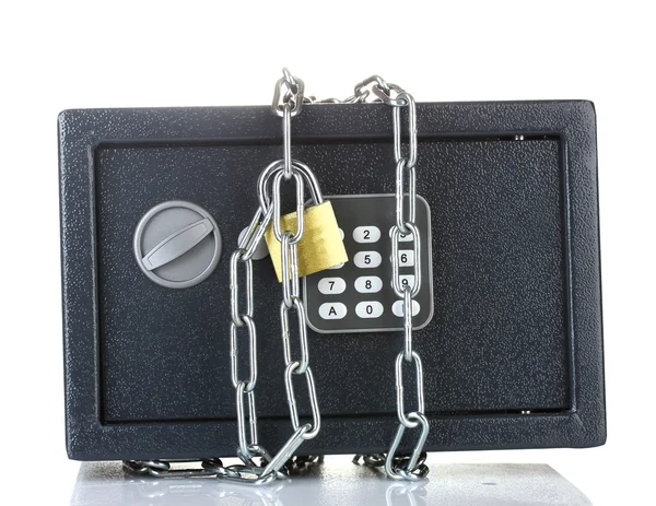 Bezpečné s řetězci a zámek izolovaných na bílém — Stock fotografie