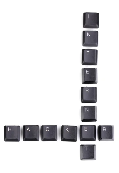 Клавіатурні клавіші, що говорять про інтернет-хакер ізольовані на білому — стокове фото