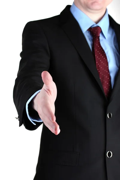 Affärsman ger handen för ett handslag isolerad på vit — Stockfoto