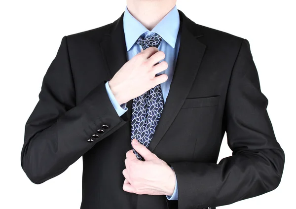 Geschäftsmann korrigiert Krawatte aus nächster Nähe — Stockfoto