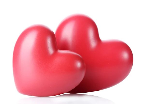 Dos corazones rojos decorativos aislados en blanco — Foto de Stock