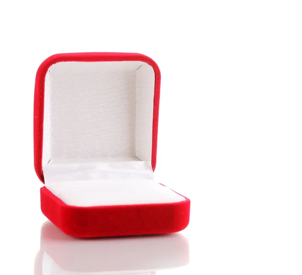 Elszigetelt fehér piros ékszeres doboz — Stock Fotó