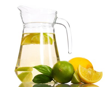 Pitcher of lemonade, lime and lemon isolated on white clipart