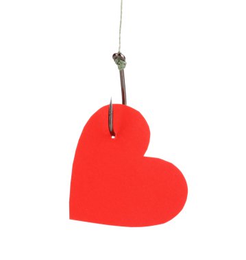 Heart on fish hook isolated on white clipart