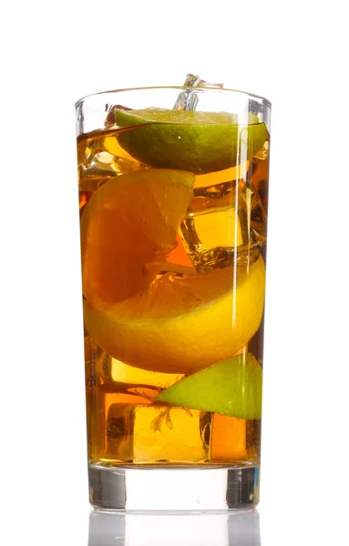 Iced tea with lemon and lime isolated on white — Stock Photo, Image