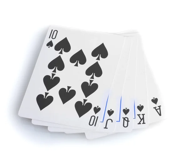 Royal straight flush poker üzerinde beyaz izole — Stok fotoğraf