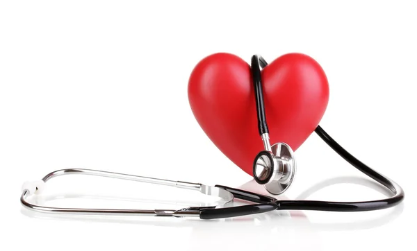 Medical stethoscope and heart isolated on white — Stock Photo, Image
