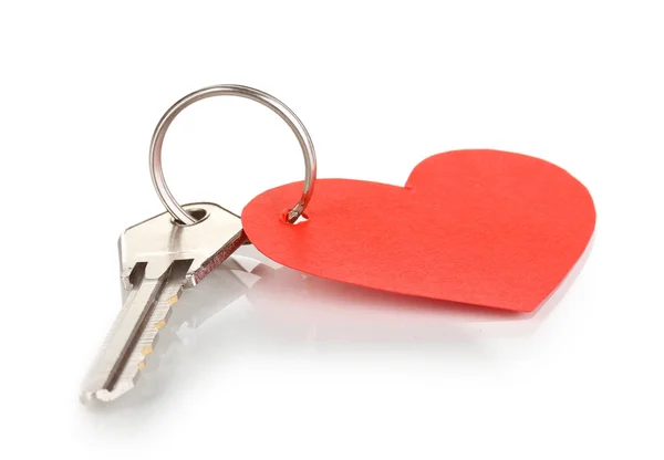 Kulcs-val elszigetelt fehér szív alakú medál — Stock Fotó