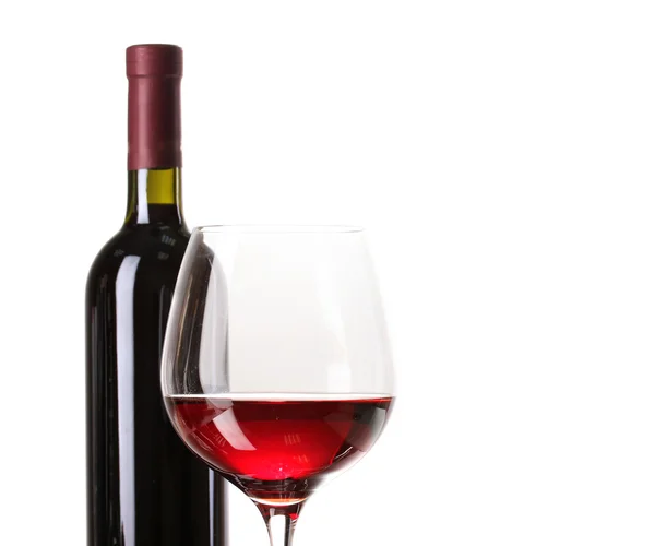 Bottiglia di grande vino e bicchiere di vino isolato su bianco — Foto Stock