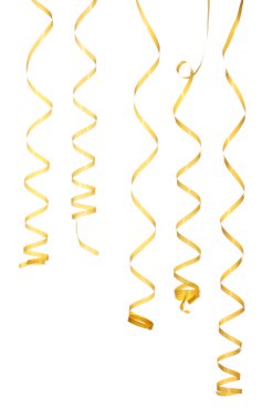 Beautiful yellow streamers isolated on white clipart