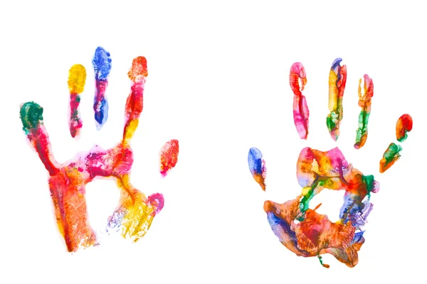 Цветные отпечатки рук изолированы на белом — стоковое фото