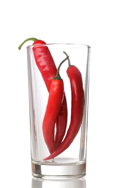 Red hot chili pepper in glass isolated on white — Stock Photo, Image