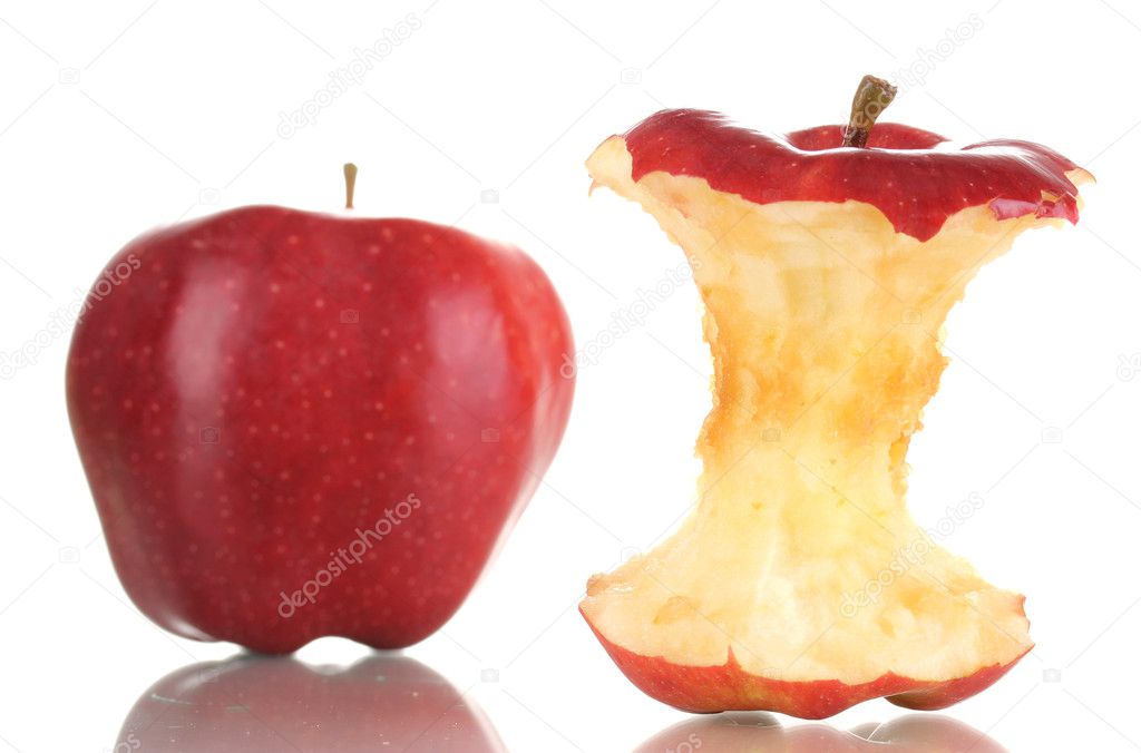 Red bitten apple and whole apple isolated on white