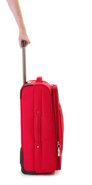 stock image Red suitcase isolated on a white