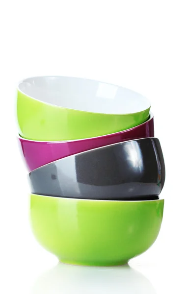 Bright empty bowls isolated on white — Stock Photo, Image