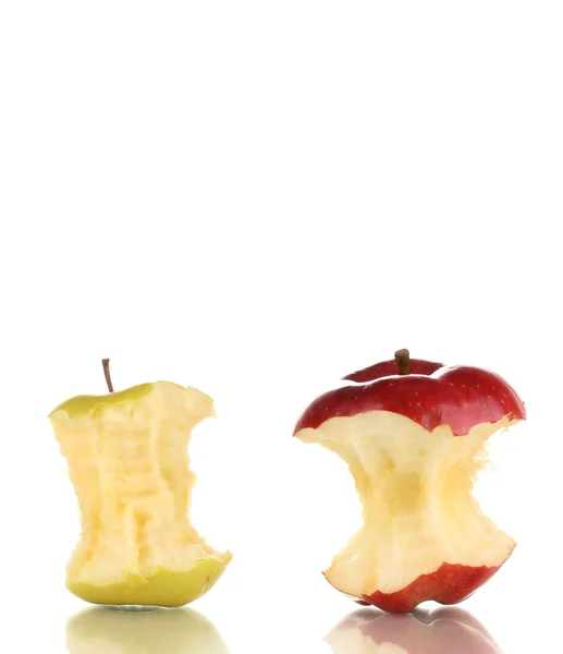 在白色孤立的两个被咬的苹果 — 图库照片