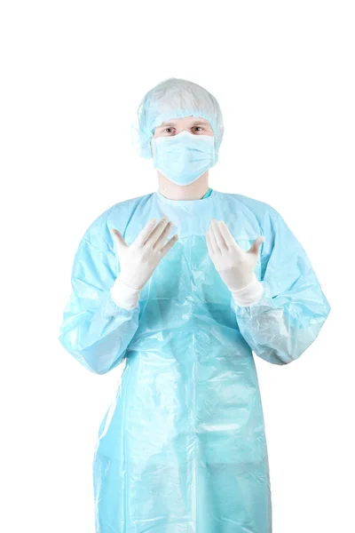 Cirurgião jovem isolado em branco — Fotografia de Stock
