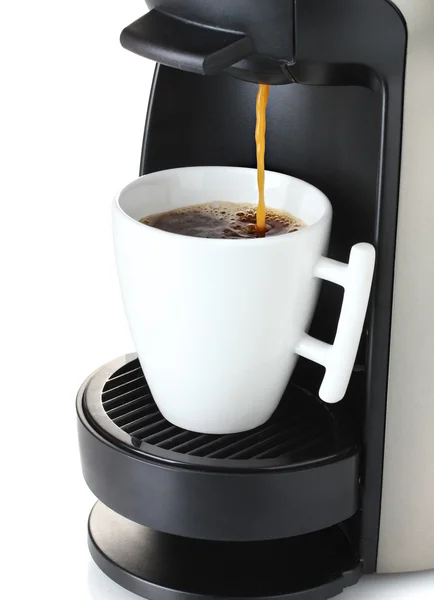Kahve Kupası beyaz izole dökme espresso makinesi — Stok fotoğraf