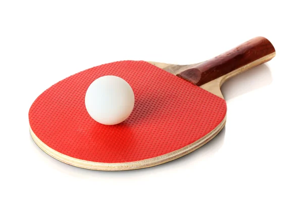 stock image Ping-pong racket and ball, isolated on white