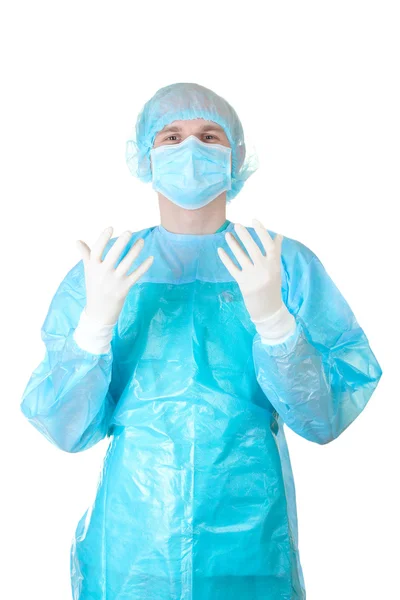 Молодой хирург изолирован на белом — стоковое фото