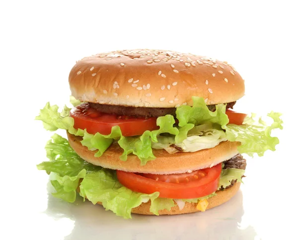 Grande e gustoso hamburger isolato su bianco — Foto Stock