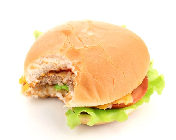 Bitten cheeseburger isolated on white — Stock Photo, Image