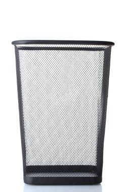 Empty metal trash bin isolated on white clipart