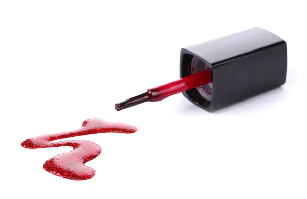 Red nail polish and brush isolated on white — Stock Photo, Image
