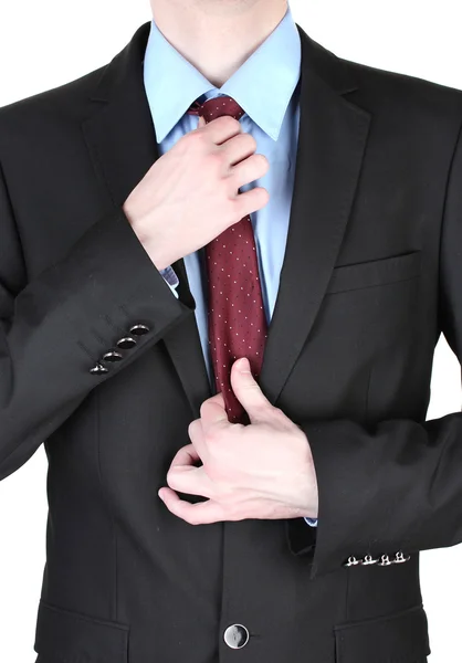 Işadamı kravat düzeltme yakın çekim — Stok fotoğraf