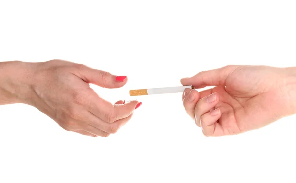 Tomando cigarro isolado em branco — Fotografia de Stock